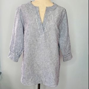 Michael Kors linen blouse grey striped tunic vneck